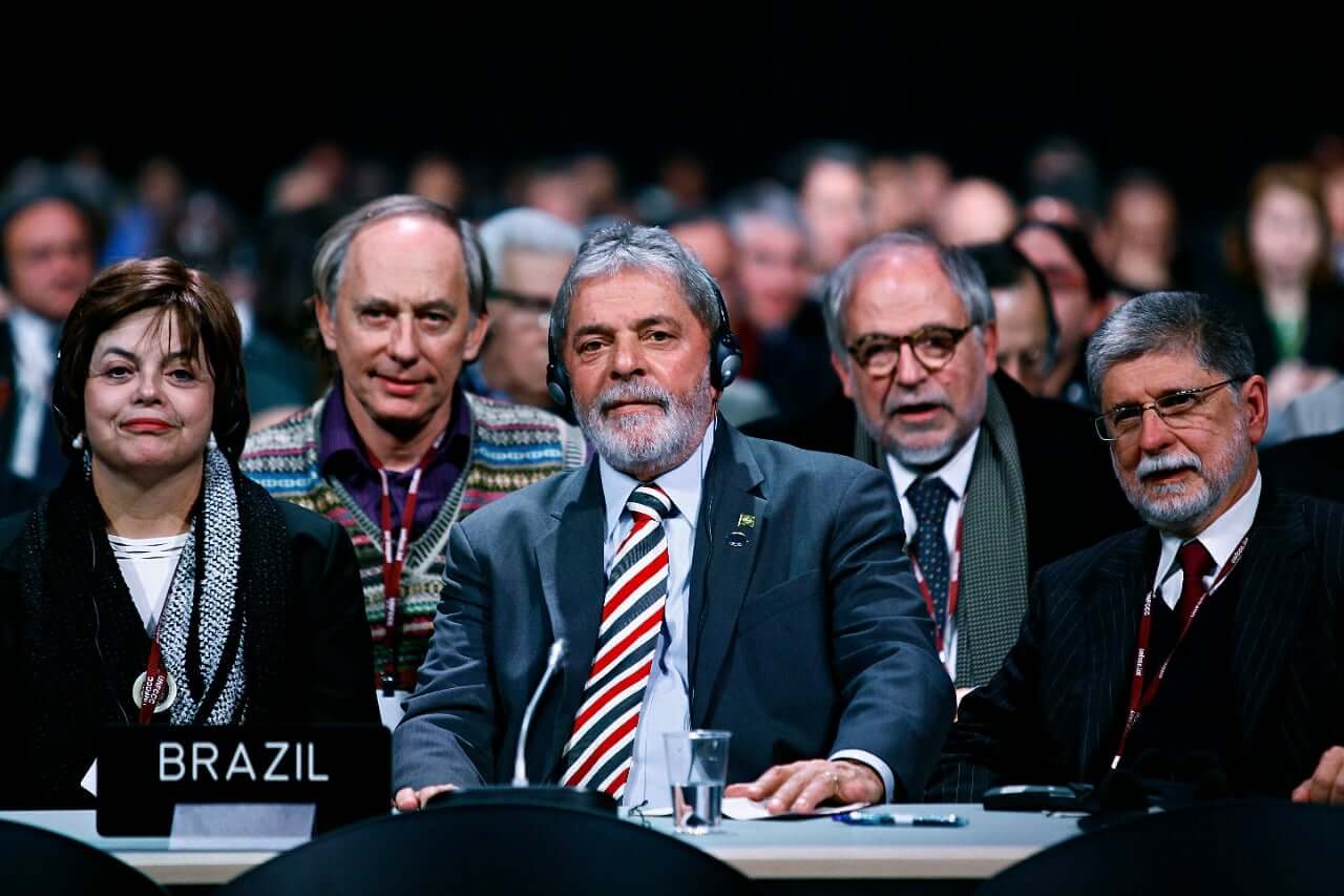In the image, Dilma Rousseff, president of the NDB, Luiz Inácio Lula da Silva, president of Brasil, and Ambassador Celso Amorim, currently Head Advisor at the Special Advisory to the President of the Republic of Brasil. Image: Ricardo Stuckert/PR